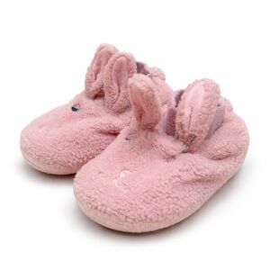 L.L.Bean Toddler Pink Bunny Slippers Size 9-10 Plush Fleece Non-Slip House Shoes